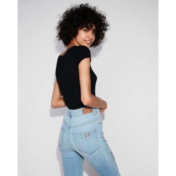 Express High Waisted Embellished Jean Legging 0 - Picture 4 of 5